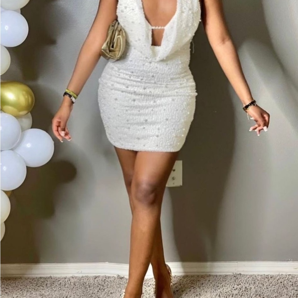 Elegant White Beaded Dress